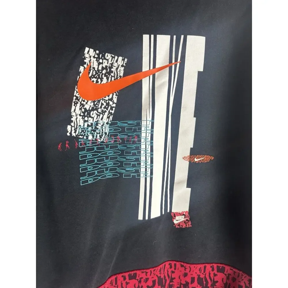 Nike Double Side Graphic Distressed Hoodie Small Patchwork Black Red Turquoise‎